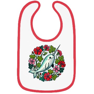 Discover Whimsical Narwhal Amid Floral Bloom Bibs
