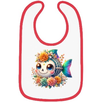 Discover Whimsical Skeleton Fish with Floral Crown Bibs