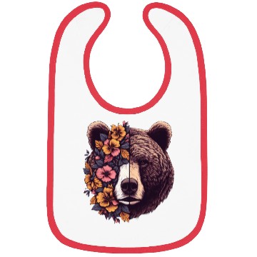 Discover Floral Bear Flowers Bear Face For Bear  Lover Bibs