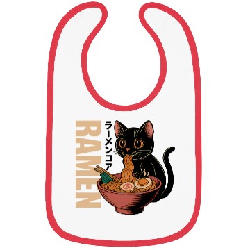 Discover Black Cat Ramen Illustration Bibs