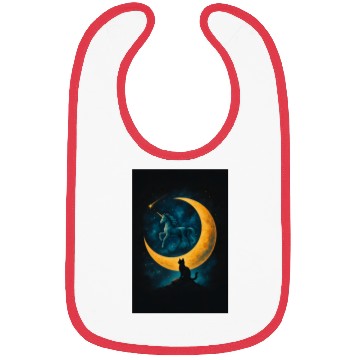 Discover Magical Unicorn and Cat Night Scene Bibs