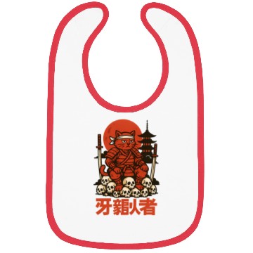 Discover Samurai Cat with Skulls and Pagoda Bibs