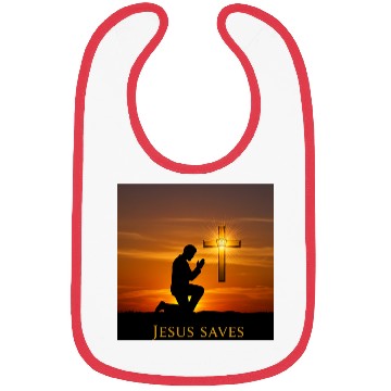 Discover Kneeling Prayer with Crowned Cross Scene Bibs