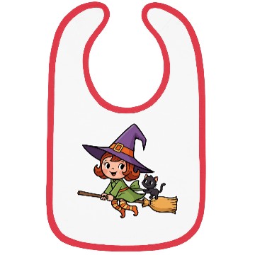 Discover Magical Witch and Cat Illustration Bibs