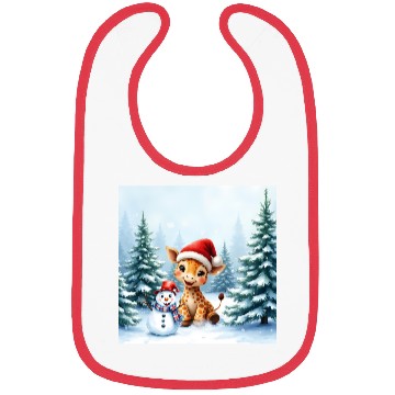 Discover Festive Giraffe with Snowman Santa Hat Bibs