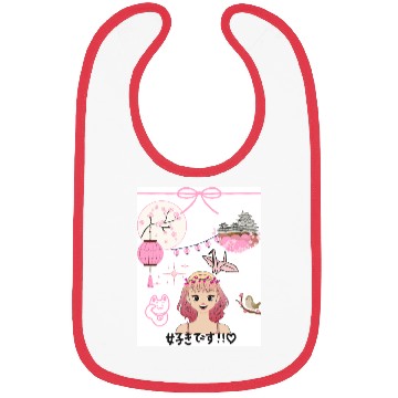 Discover Cherry Blossom Girl with Japanese Elements Bibs