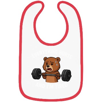 Discover Bear Lifting Weights with Sad Expression Bibs
