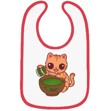 Discover Kawaii Cat Barista Making Matcha Tea Bibs