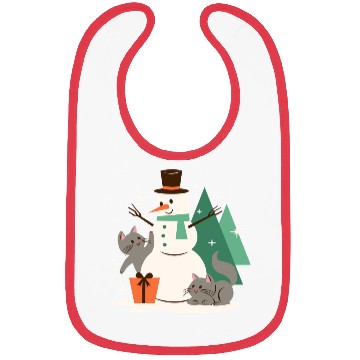 Discover Festive Snowman with Cats and Pine Trees Bibs