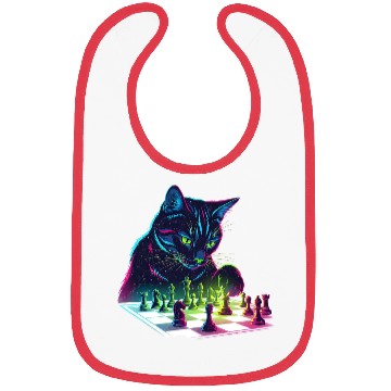 Discover Neon Black Cat Chess Art Bibs