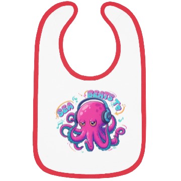 Discover Music Loving Octopus in Vibrant Neon Style Bibs