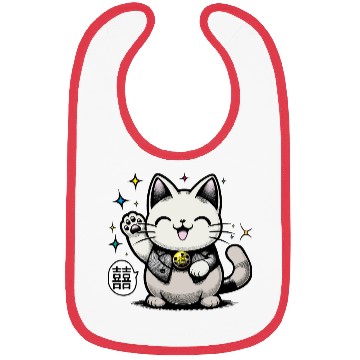 Discover Happy Maneki Neko - double happiness - 招き猫 Bibs
