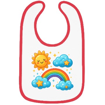 Discover Whimsical Sun and Rainbow Cloud Design Bibs