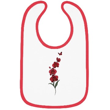 Discover Red Orchid Flowers illustration with red butterfly Bibs