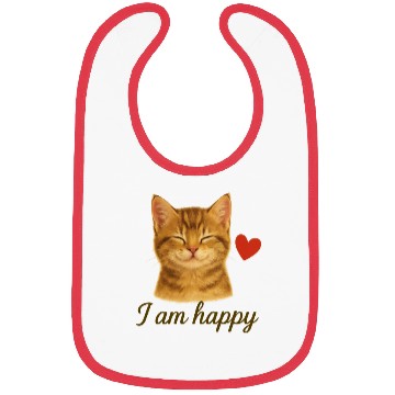 Discover I Am Happy – Cute Realistic Cat with Red Heart Bibs