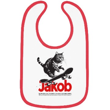 Discover Cool Cat Skateboard with cute Boy Name JAKOB Bibs