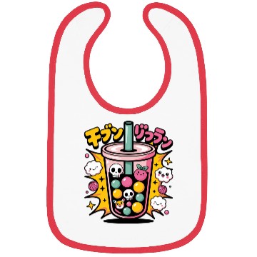 Discover Kawaii Skull Bubble Tea Design Bibs