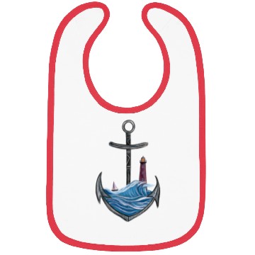 Discover Nautical Anchor with Lighthouse Ocean Seascape Bibs