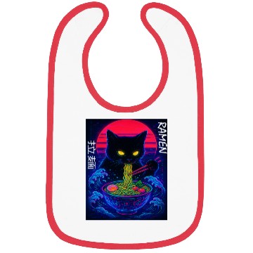 Discover Neon Black Cat Ramen Art Bibs