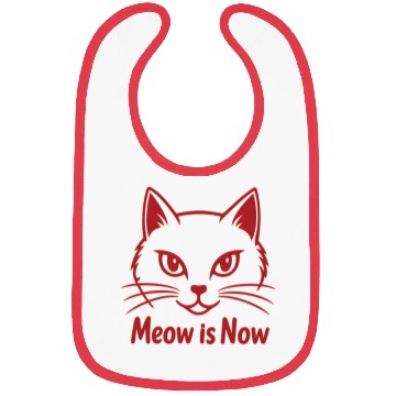 Discover Elegant Cat Face with Bold Red Lines - Meow Is Now Bibs