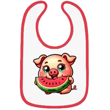 Discover Cute pig with watermelon summer vacation farmer Bibs