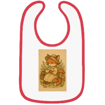 Discover Whimsical Fox with Tea and Mushrooms Bibs