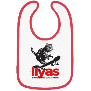 Discover Cool Cat Skateboard with cute Boy Name ILYAS Bibs