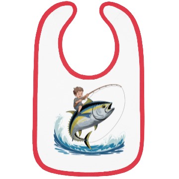 Discover Joyful young boy rides massive jumping tuna Bibs
