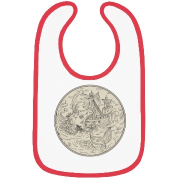Discover Ancient Sea Monster Attacking Sailing Ship Circle Bibs