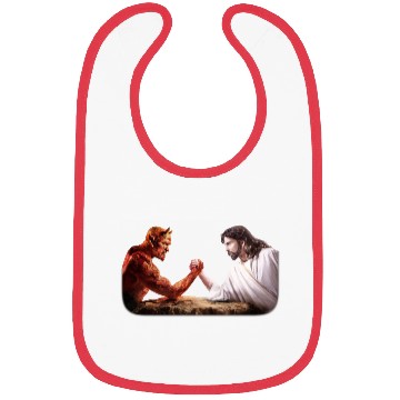 Discover God arm wrestling Satan Bibs