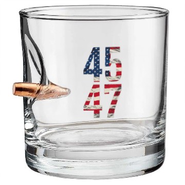 Discover 45 and 47 American Flag Reflection Trump 2024 Bullet Whiskey Glasses