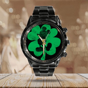 Discover Disney Mickey Mouse Shamrock St. Patrick's Calendar Steel Band Watch