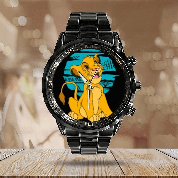 Discover Disney The Lion King Young Simba Happy Blue Retro Calendar Steel Band Watch