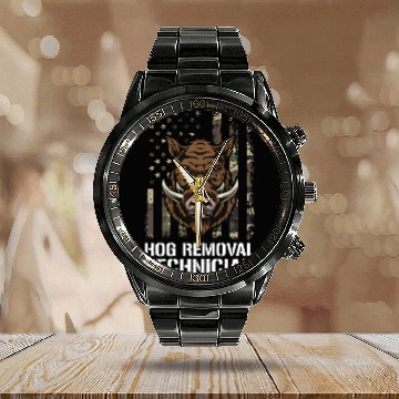 Discover Hog Hunting American Flag, boar hunting Calendar Steel Band Watch
