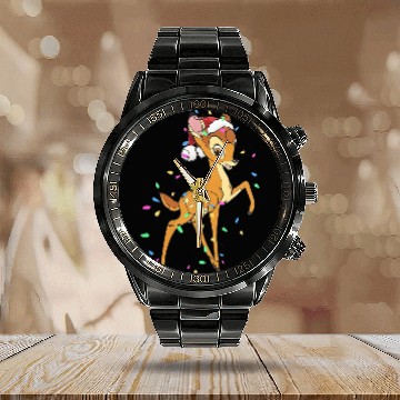 Discover Disney Bambi Christmas Lights Calendar Steel Band Watch, Santa Bambi Shir