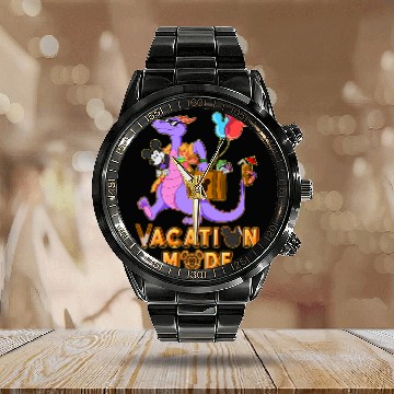 Discover Disney Funny Figment & Mickey Mouse Calendar Steel Band Watch, Disneyland Calendar Steel Band Watch