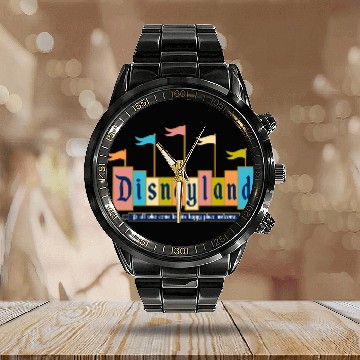 Discover Retro Disneyland Sign Calendar Steel Band Watch