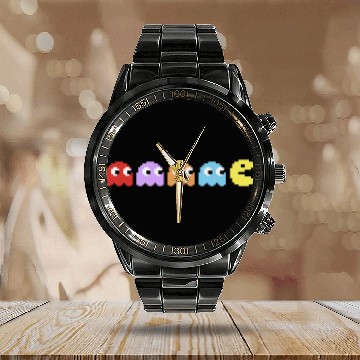 Discover Pac Man Calendar Steel Band Watch, Pacman and Ghosts Calendar Steel Band Watch