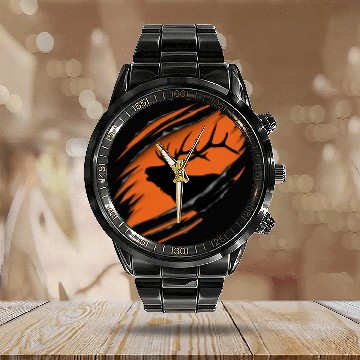 Discover Elk Hunting Premium Calendar Steel Band Watch