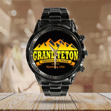 Discover Grand Teton National Park Calendar Steel Band Watch