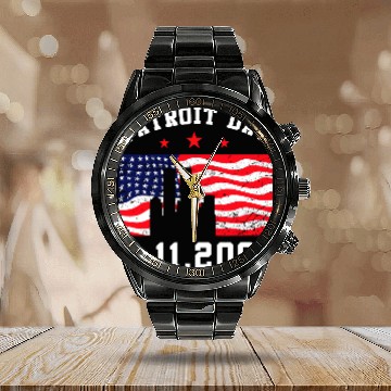 Discover 9-11 Patriot Day Calendar Steel Band Watch