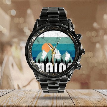 Discover Maine State Retro Vintage Calendar Steel Band Watch