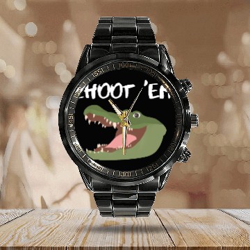 Discover Troy Swamp Choot Em' Alligator Gator Hunting Calendar Steel Band Watch