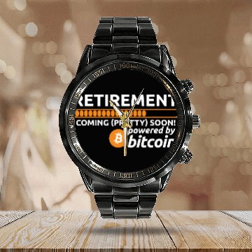 Discover Funny Bitcoin BTC Crypto Retirement Coming Soon Calendar Steel Band Watch