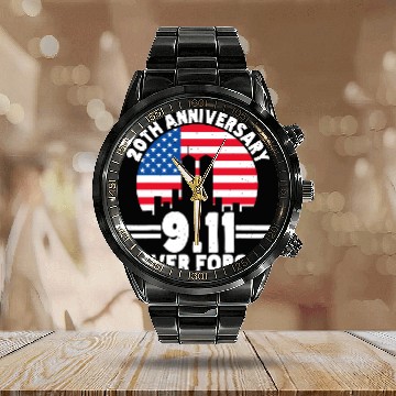 Discover Never Forget 9 11 20th Anniversary Retro Patriot Day 2021 Calendar Steel Band Watch