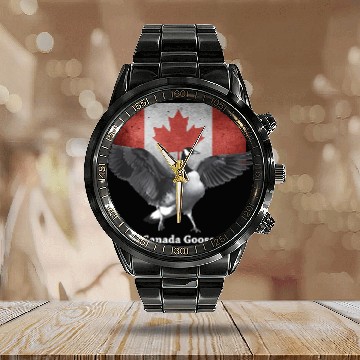 Discover Proud Canadian Flag Canada Goose TLong Sleeves Calendar Steel Band Watch