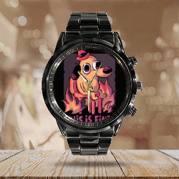 Discover This Is Fine Dog Internet Meme Burning San Francisco Calendar Steel Band Watch