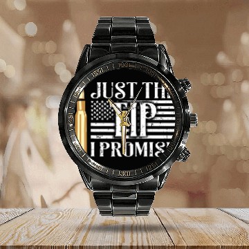 Discover Just The Tip I Promise USA Flag Gun Bullet Calendar Steel Band Watch