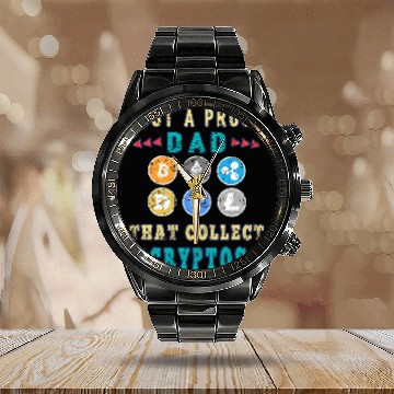 Discover Crypto Dad Bitcoin Coin Hodl Funny Cryptocurrency Papa Calendar Steel Band Watch