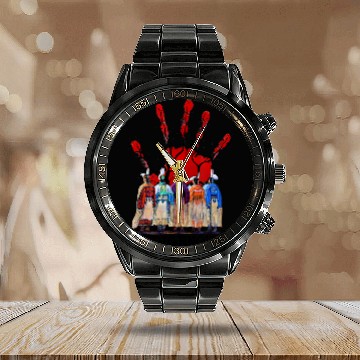 Discover Native American Indigenous Red Hand Calendar Steel Band Watch